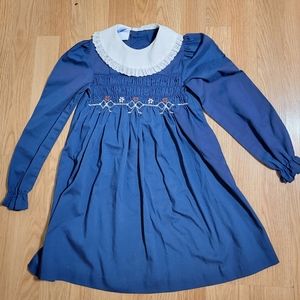 70s Vintage  princess anne kid   Navy long sleeve collar Dress 6x